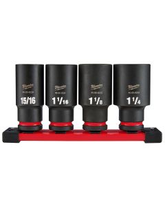 MLW49-66-7026 image(0) - Milwaukee Tool 4Piece SHOCKWAVE Impact Duty  1/2 Inch Drive SAE Deep 6 Point Socket Set