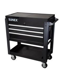 SUN8035XTBK image(0) - SUNEX 3 Drawer Slide Top Utility Cart with Power Strip Black