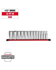 MLW48-22-9424 image(0) - Milwaukee Tool 13pc 1/2 inch Drive 12-Point Deep Well SAE Socket Set