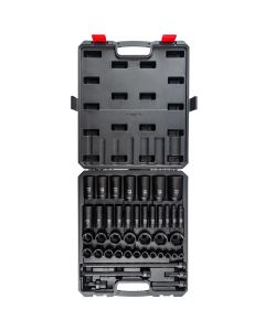 SUN2546 image(0) - SUNEX 1/2" Drive SAE 6 Point Standard & Deep, Adapters & Extensions 46-Piece Master Impact Socket Set