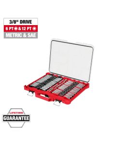 MLW48-22-9285 image(0) - Milwaukee Tool 98pc 3/8 inch 6-Pt and 12-Pt Metric & SAE Ratchet & Socket Set with PACKOUTLow-Profile Organizer