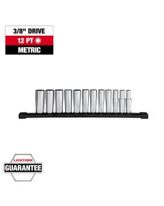 MLW48-22-9521 image(0) - Milwaukee Tool 12pc 3/8 inch Drive 12-Point Deep Well Metric Socket Set