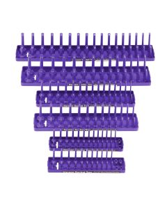 HNE92021 image(0) - Hansen Global  1/4 Inch, 3/8 Inch, and 1/2 Inch Standard and Metric 2 Row Regular/Deep Socket Holder Trays - 6 Pack - Purple