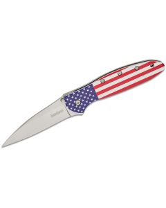 KER1660USA image(0) - Kershaw Leek Assisted Open Liner Lock Drop Point Blade EDC Folding Pocket Knife - USA Flag/Silver