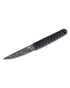 CRK2367 image(0) - CRKT (Columbia River Knife) Obake 8Cr13MoV Titanium Nitride Plain Blade Fixed Blade Knife with Sheath Cord-Wrapped Stainless Steel Handle - Black