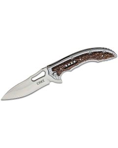 CRK5470 image(0) - CRKT (Columbia River Knife) Fossil 8Cr13MoV Satin Plain Blade Folding Knife with Frame Lock Stainless Steel w/G10 Overlay Handle - Brown