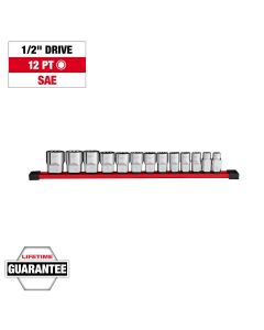 MLW48-22-9422 image(0) - Milwaukee Tool 13pc 1/2 inch Drive 12-Point SAE Socket Set