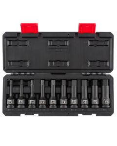 SUN2638 image(0) - SUNEX 1/2 Inch Drive SAE 4 Inch Long Hex Impact Bit  Socket Set - 10 PIece