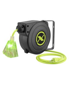 LEGFZ8160253 image(0) - Legacy Manufacturing Flexzilla Retractable Extension Cord Reel, 25', 16/3 AWG SJTOW, Grounded Triple Tap Outlet, Indoor/Dry Locations