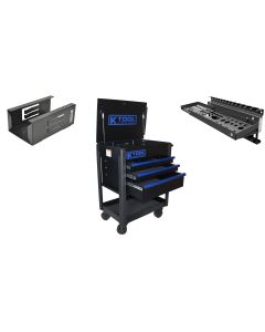 KTI75152KIT image(0) - K Tool International Service Cart 35 Inch Premium 4 Drawer 500 Pound (Matte Black/Blue) w/Magnetic Accessories KIT
