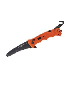 SUNAMK1050RAK image(0) - SUNEX Al Mar 3.5 Inch Rescue D2 Matte Black Titanium Combination Blade Assisted Folding Knife with Max-Lock G10 Handle - Orange